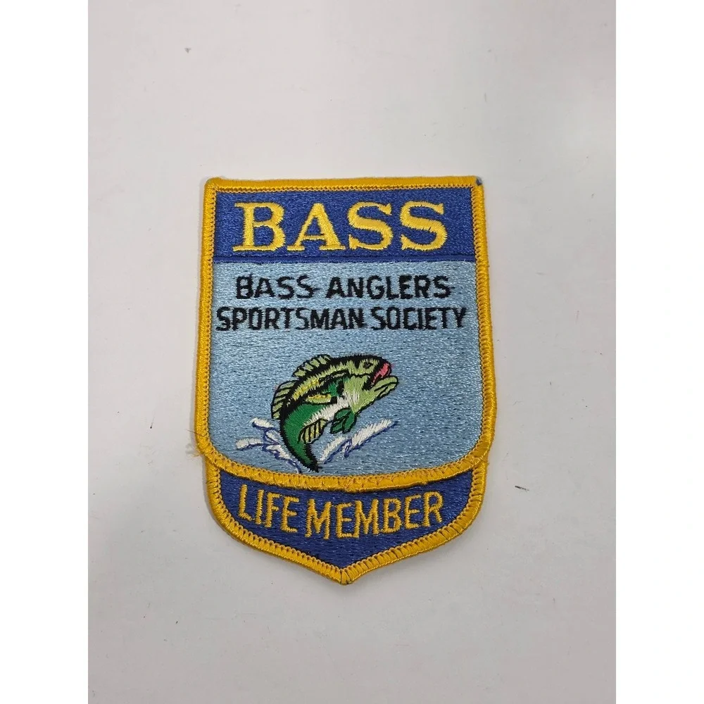 BASS Patch Anglers Sportsman Society Life Member OS Blue Yellow Vintage 80s Vibe